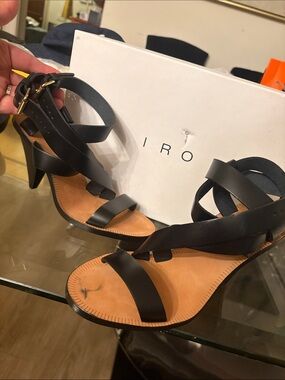 IRO Black Leather Strappy Heel Sandals